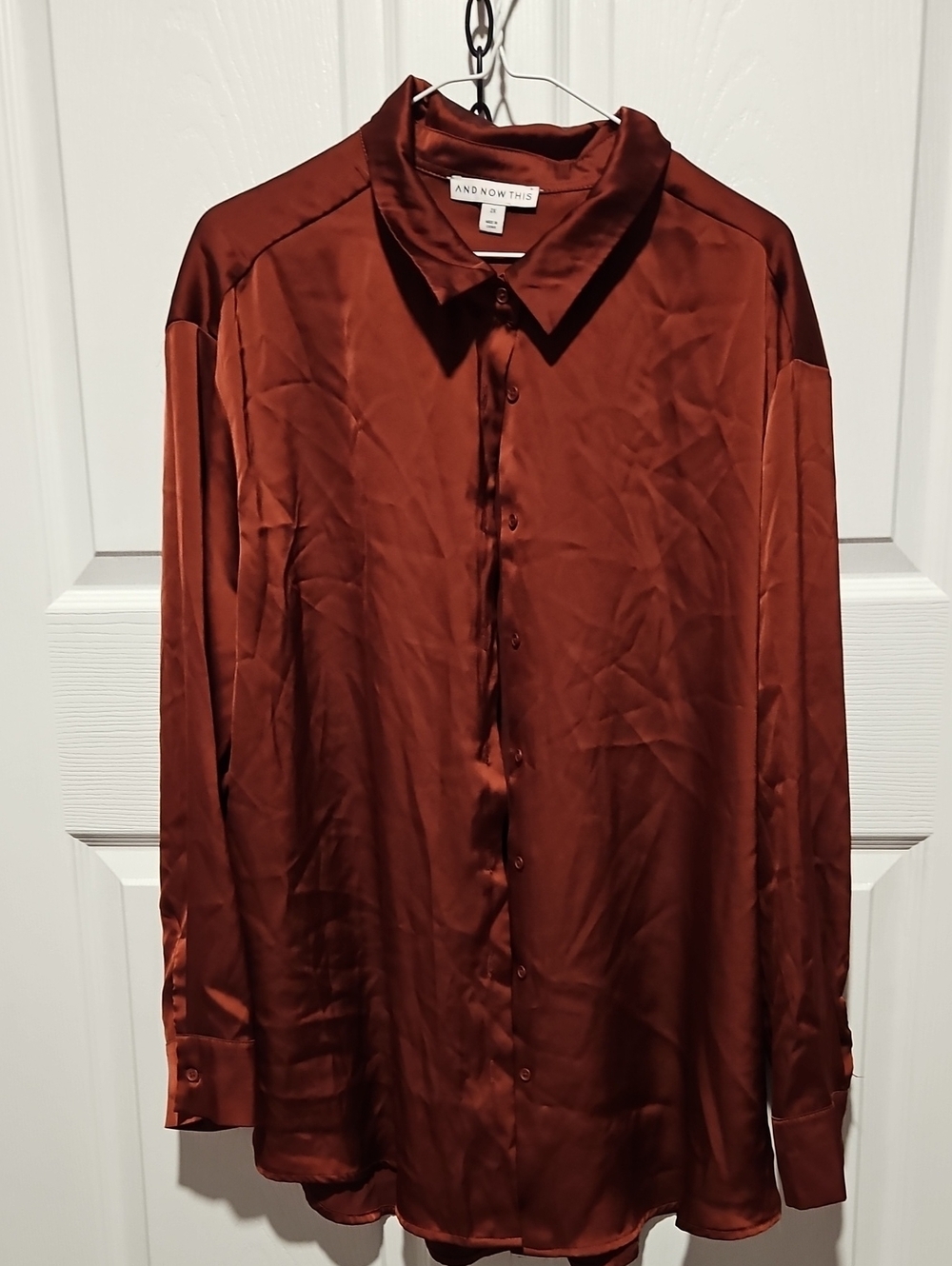 And Now This Women's Copper Satin Button-Up Blouse